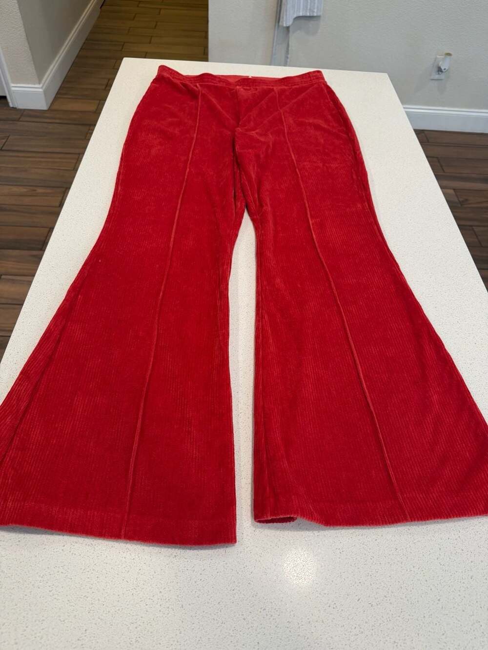 Aerie Womens L Orange Corduroy Flare Pants High Rise Wide Leg Stretch